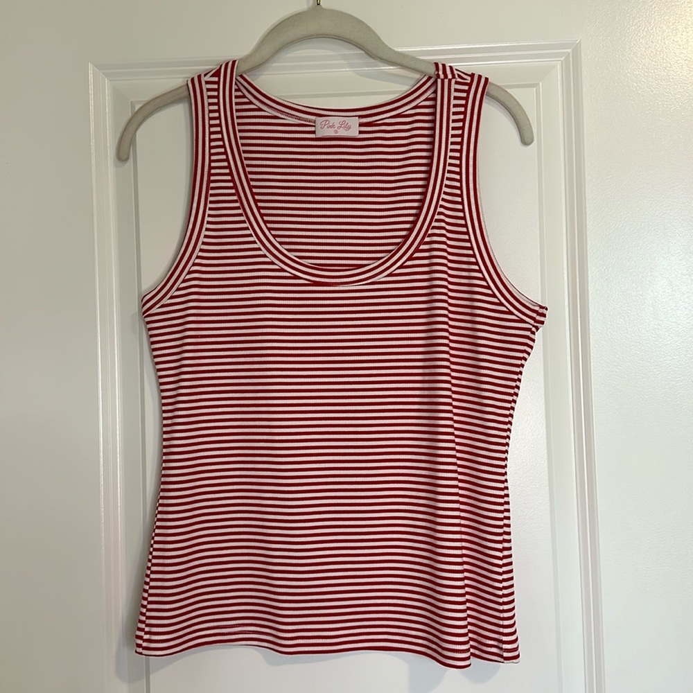 Pink Lily red white stripe tank top sleeveless stretch women’s size medium